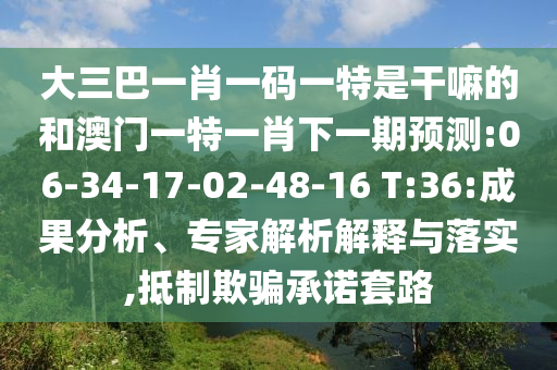 大三巴一肖一碼一特是干嘛的和澳門一特一肖下一期預(yù)測:06-34-17-02-48-16 T:36:成果分析、專家解析解釋與落實(shí),抵制欺騙承諾套路