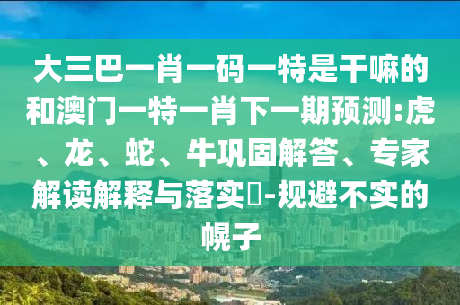 大三巴一肖一碼一特是干嘛的和澳門一特一肖下一期預(yù)測(cè):虎、龍、蛇、牛鞏固解答、專家解讀解釋與落實(shí)?-規(guī)避不實(shí)的幌子