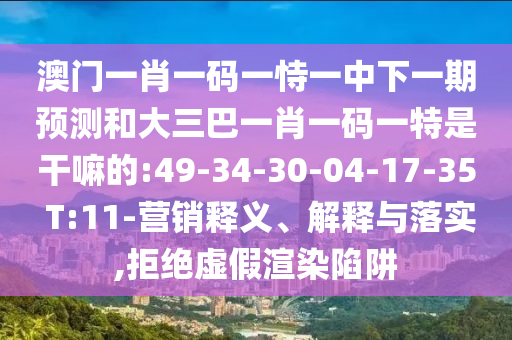 澳門(mén)一肖一碼一恃一中下一期預(yù)測(cè)和大三巴一肖一碼一特是干嘛的:49-34-30-04-17-35 T:11-營(yíng)銷釋義、解釋與落實(shí),拒絕虛假渲染陷阱