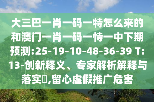 大三巴一肖一碼一特怎么來的和澳門一肖一碼一恃一中下期預(yù)測:25-19-10-48-36-39 T:13-創(chuàng)新釋義、專家解析解釋與落實?,留心虛假推廣危害