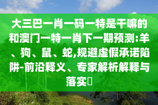 大三巴一肖一碼一特是干嘛的和澳門一特一肖下一期預(yù)測:羊、狗、鼠、蛇,規(guī)避虛假承諾陷阱-前沿釋義、專家解析解釋與落實(shí)?