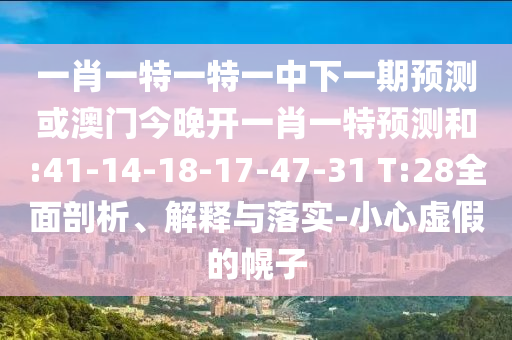 一肖一特一特一中下一期預(yù)測(cè)或澳門今晚開一肖一特預(yù)測(cè)和:41-14-18-17-47-31 T:28全面剖析、解釋與落實(shí)-小心虛假的幌子