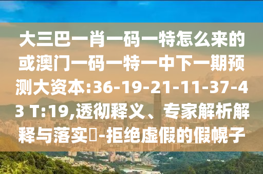 大三巴一肖一碼一特怎么來的或澳門一碼一特一中下一期預(yù)測(cè)大資本:36-19-21-11-37-43 T:19,透徹釋義、專家解析解釋與落實(shí)?-拒絕虛假的假幌子