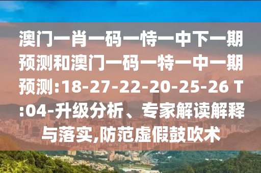 澳門一肖一碼一恃一中下一期預測和澳門一碼一特一中一期預測:18-27-22-20-25-26 T:04-升級分析、專家解讀解釋與落實,防范虛假鼓吹術(shù)