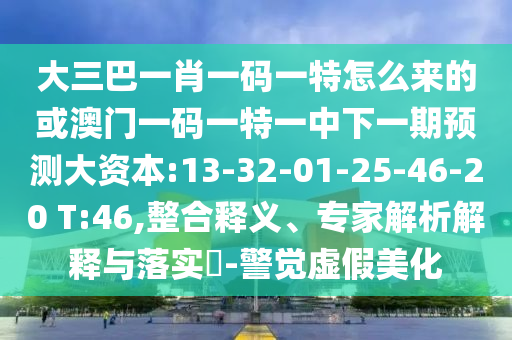 大三巴一肖一碼一特怎么來的或澳門一碼一特一中下一期預(yù)測大資本:13-32-01-25-46-20 T:46,整合釋義、專家解析解釋與落實(shí)?-警覺虛假美化